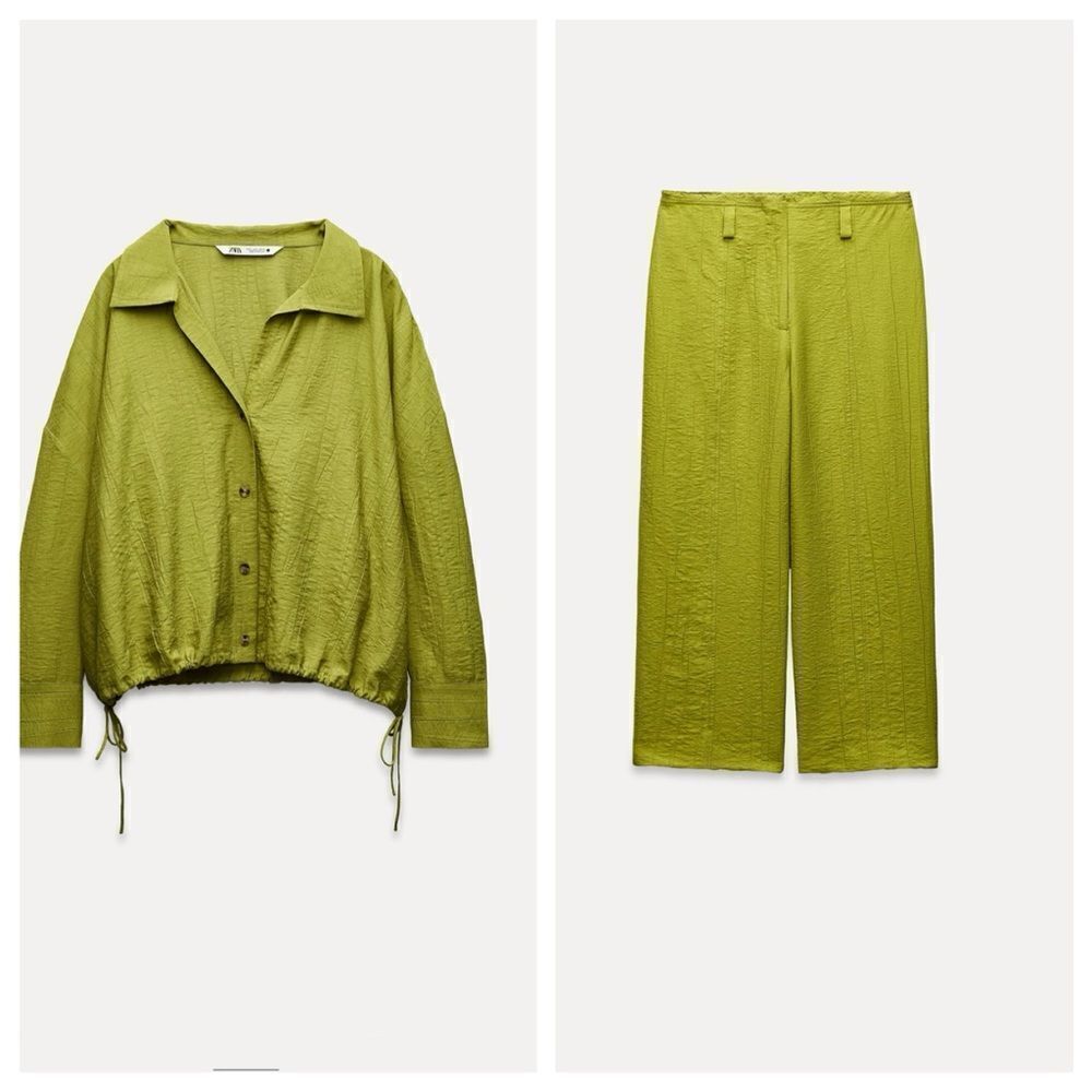 Zara 2 pc wrinkle satin effect top and pants set size L